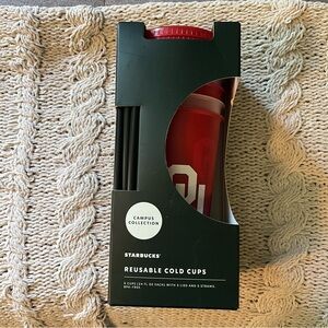 Starbucks Oklahoma University 5-Pack Reusable Campus Cold Cups OU Sooners NEW